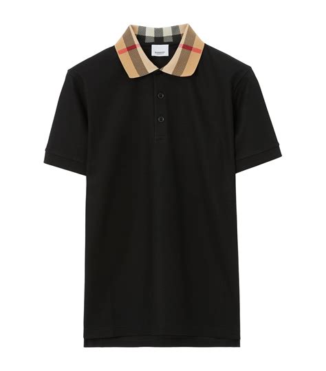 mens burberry check collar polo shirt|Cotton Polo Shirt in Black .